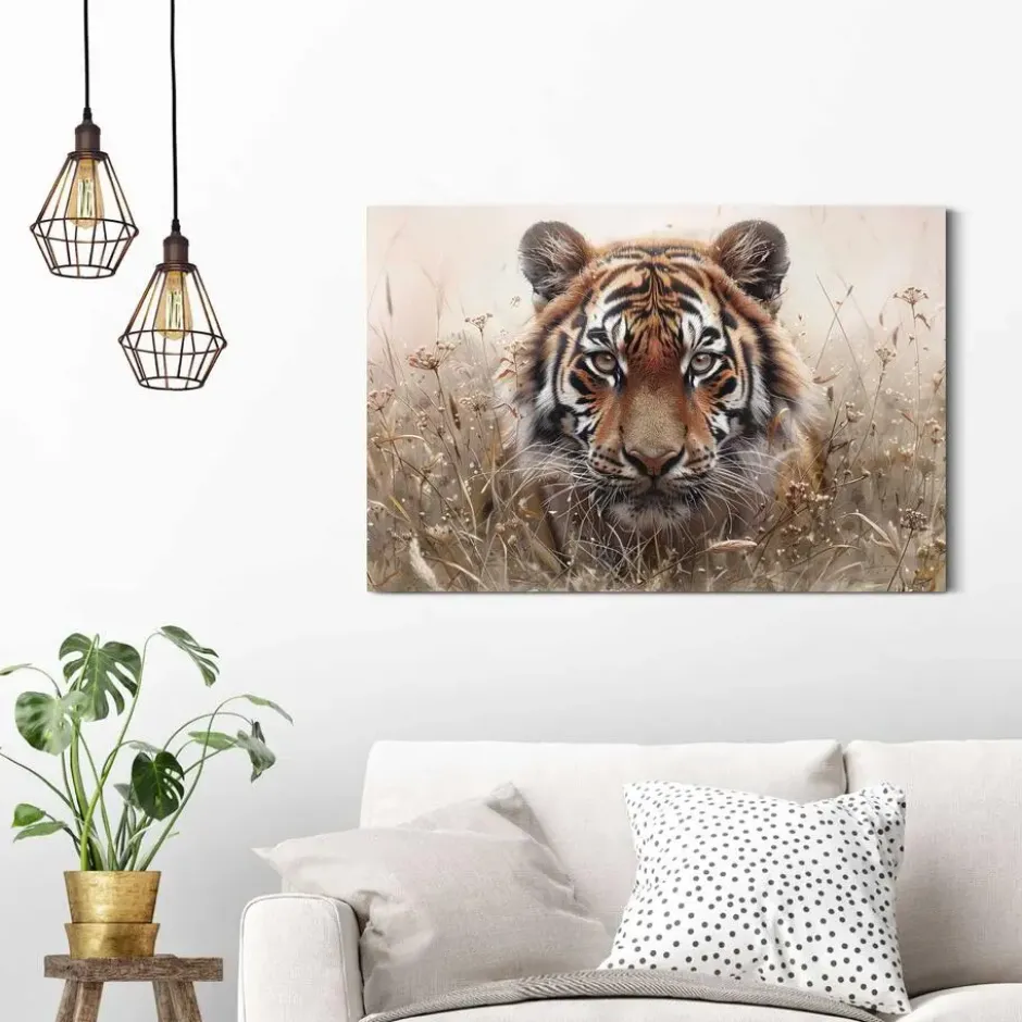 Schilderij Tijger op jacht - 60 x 90 - Bruin