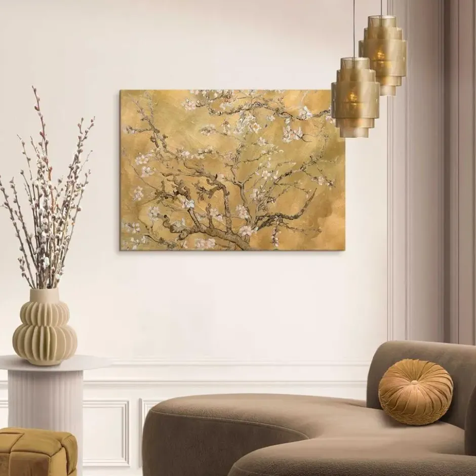 Schilderij Van Gogh - Amandelbloesem - 50 x 70 - Goudkleurig