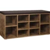 Schoenenbank - met kussen - 10 vakken - 104x48x30 cm - vintage bruin