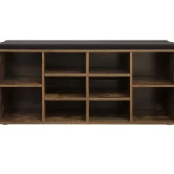 Schoenenbank - met kussen - 10 vakken - 104x48x30 cm - vintage bruin