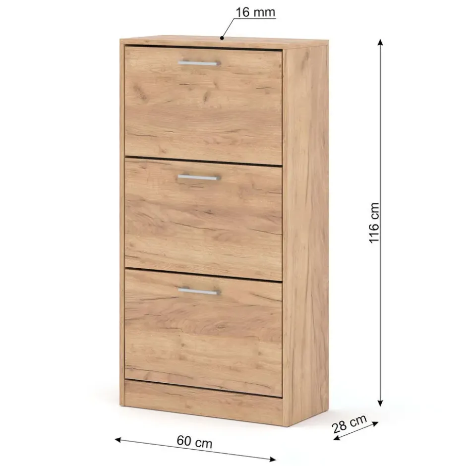 Schoenenkast ADA craft goud– kantelbaar, 60x28x116 cm