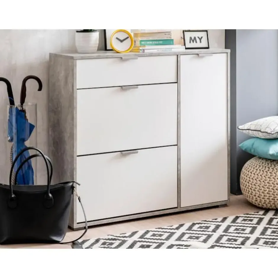 Schoenenkast ARIETTA - 102 cmx33 cmx95 cm - Grijs Wit Hout paneel