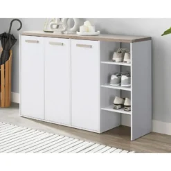 Schoenenkast SKAIDO - 120 cmx30 cmx80 cm - Natuurlijk licht Wit Hout paneel