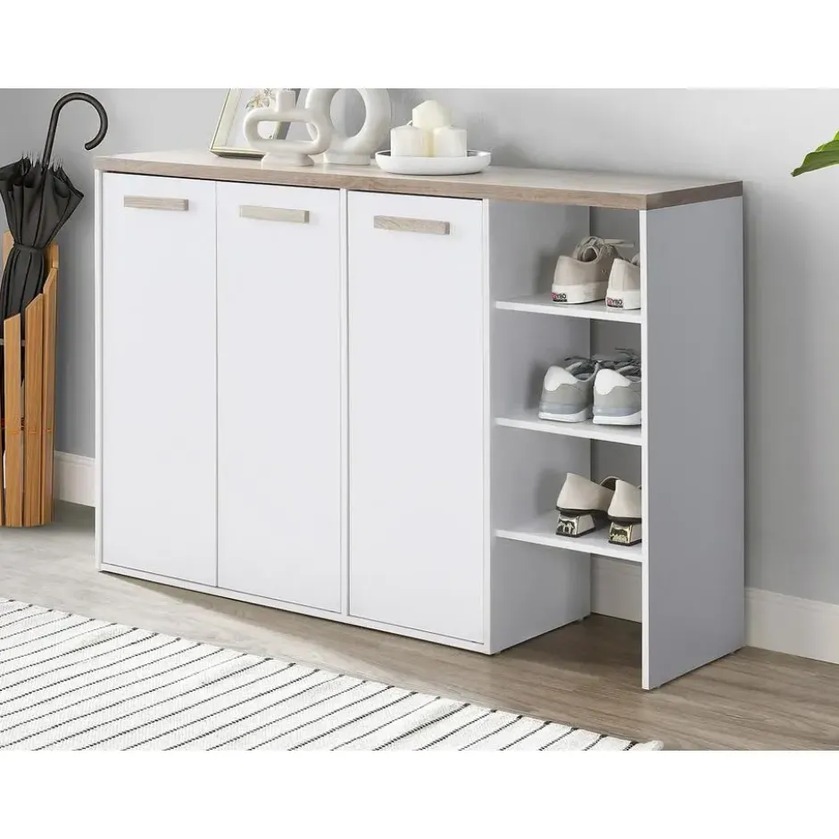 Schoenenkast SKAIDO - 120 cmx30 cmx80 cm - Natuurlijk licht Wit Hout paneel
