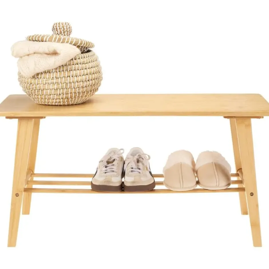 Schoenenrek bankje - 2-laags - bamboe - 80 x 30 x 40 cm