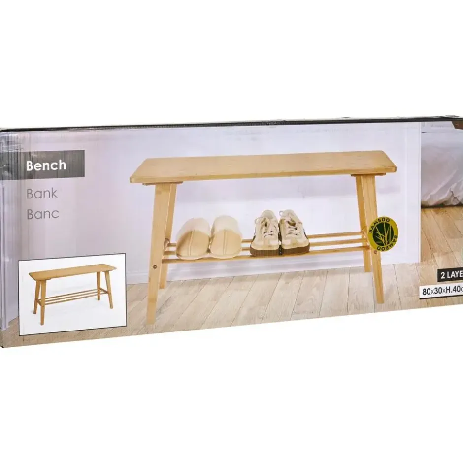 Schoenenrek bankje - 2-laags - bamboe - 80 x 30 x 40 cm