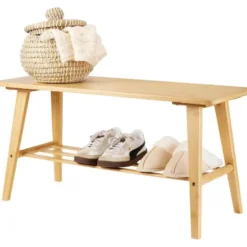 Schoenenrek bankje - 2-laags - bamboe - 80 x 30 x 40 cm