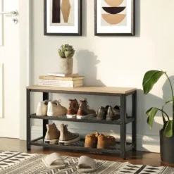 Schoenenrek met Industriële Look - Zwart Frame - 73x30x45cm