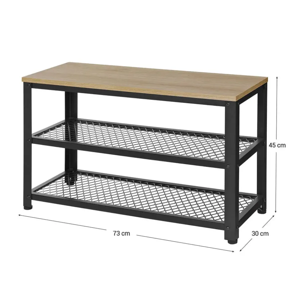 Schoenenrek met Industriële Look - Zwart Frame - 73x30x45cm