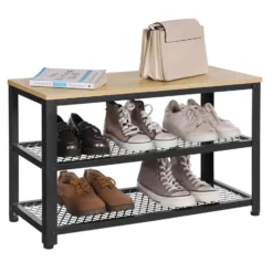 Schoenenrek met Industriële Look - Zwart Frame - 73x30x45cm