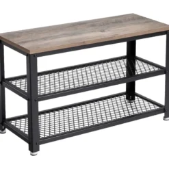Schoenenrek met 2 legplanken - Schoenenbank - Industrieel design - Grijs-Zwart