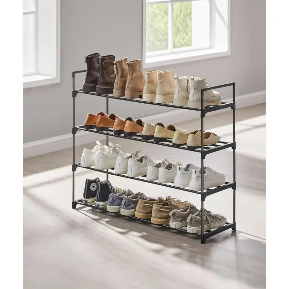Schoenenrek - 4 niveaus - metaal - 92x73x30 cm - zwart