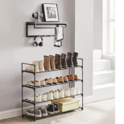 Schoenenrek - 4 niveaus - metaal - 92x73x30 cm - zwart
