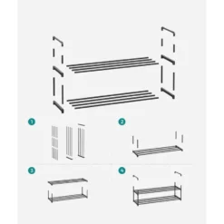 Schoenenrek - stapelbaar - 2 niveaus - 92x33x30 cm - zwart