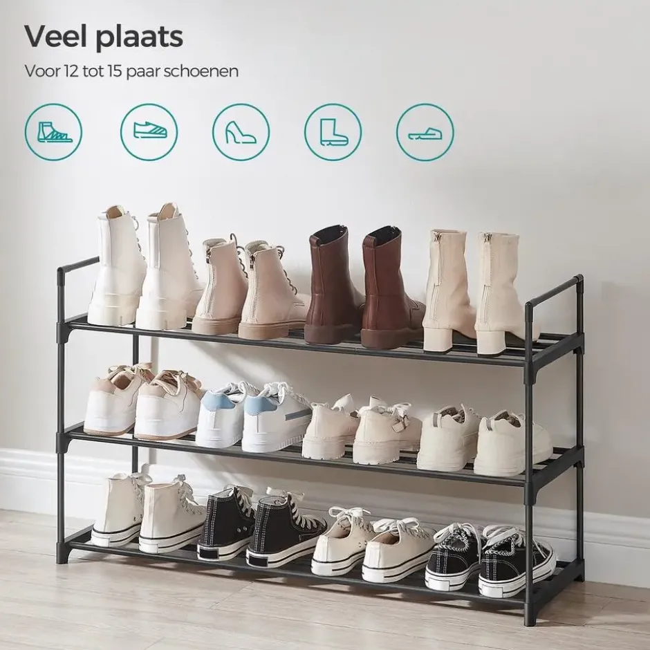 Schoenenrek - stapelbaar - 92x54x30 cm - zwart