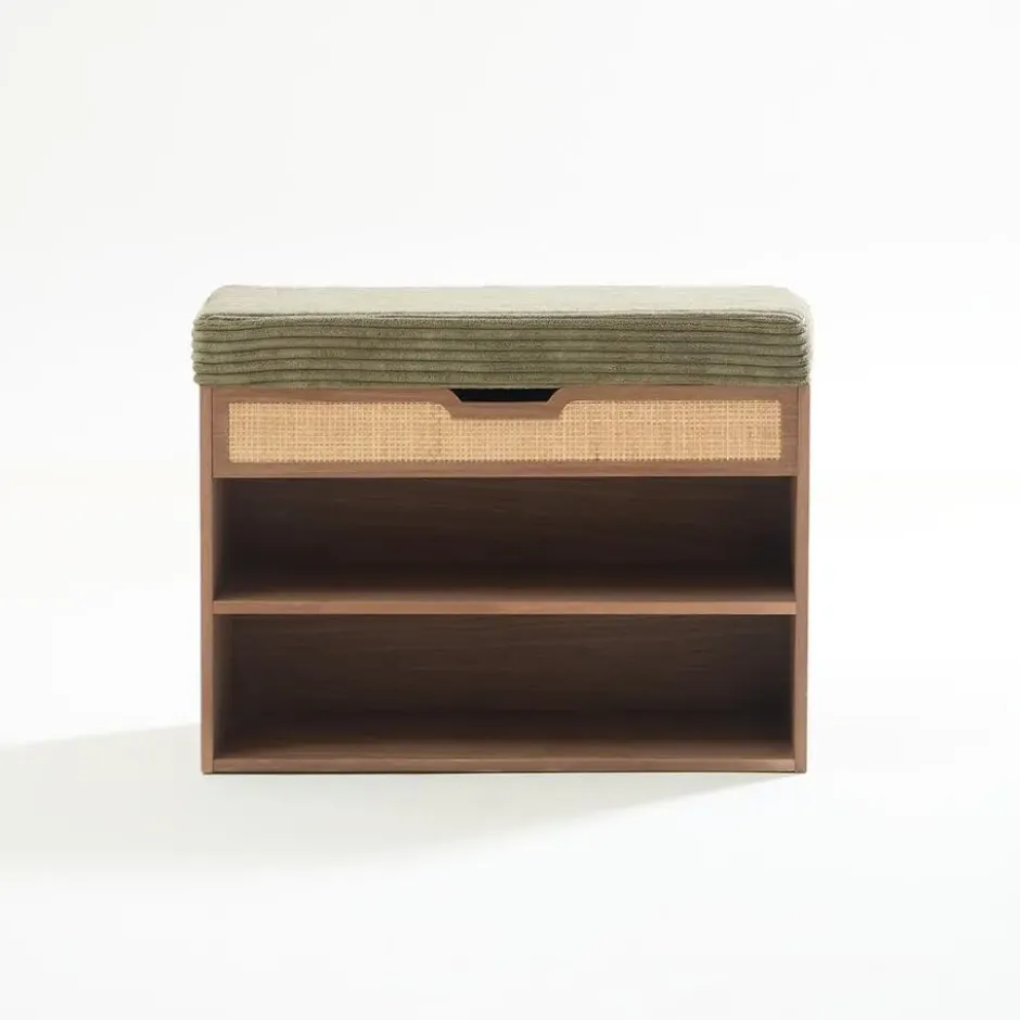 Schoenenrek van hout en groene ribfluweel