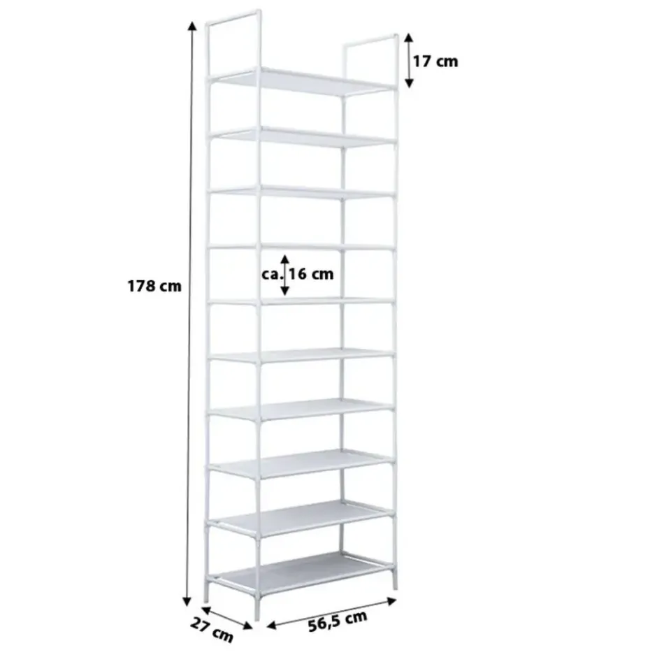 Schoenenrek voor 20 paar - Wit - 10 etages