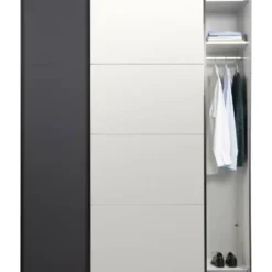 Schuifdeurkast Bergamo - antraciet/spiegel - 221x178,5x66,6 cm