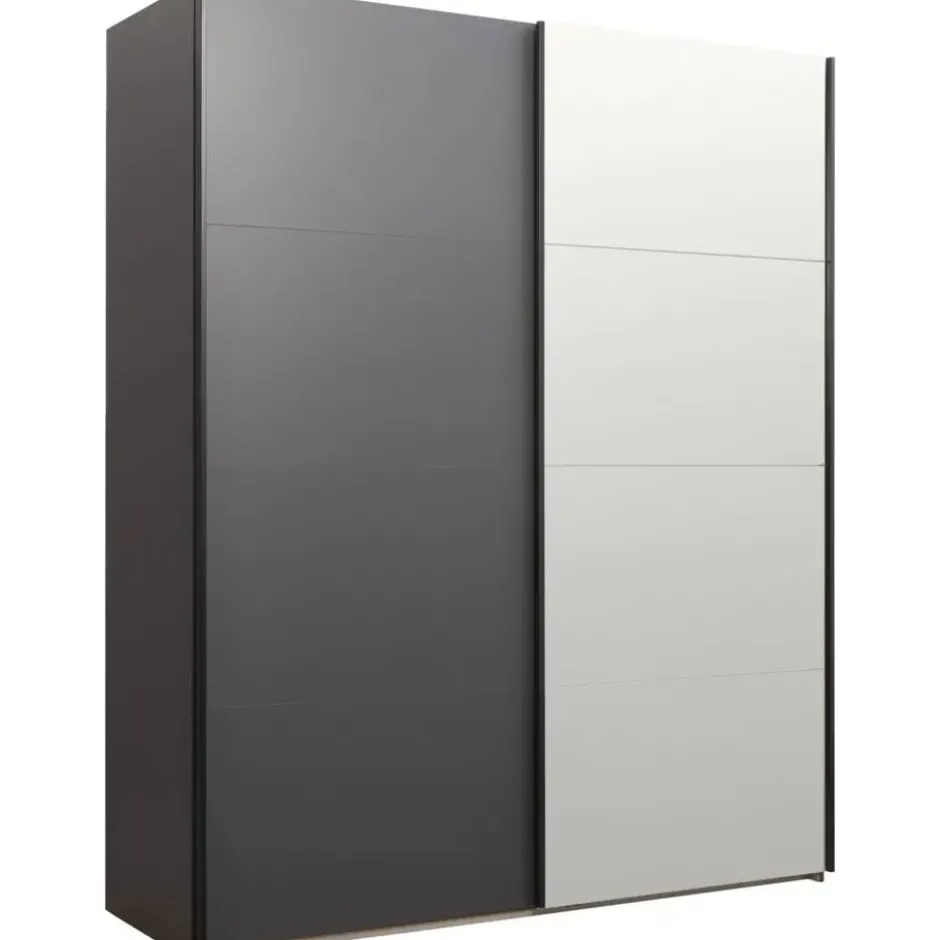 Schuifdeurkast Bergamo - antraciet/spiegel - 221x178,5x66,6 cm