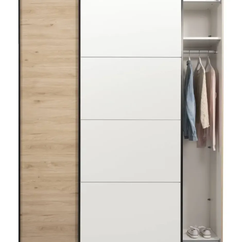 Schuifdeurkast Bergamo - eikenkleur/spiegel - 221x178,5x66,6 cm