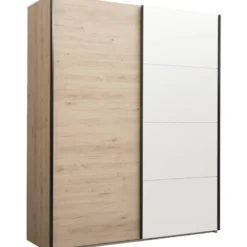 Schuifdeurkast Bergamo - eikenkleur/spiegel - 221x178,5x66,6 cm
