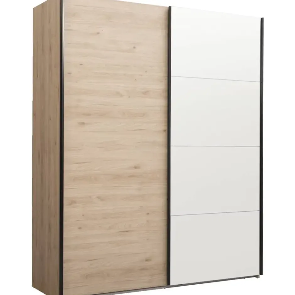 Schuifdeurkast Bergamo - eikenkleur/spiegel - 221x178,5x66,6 cm