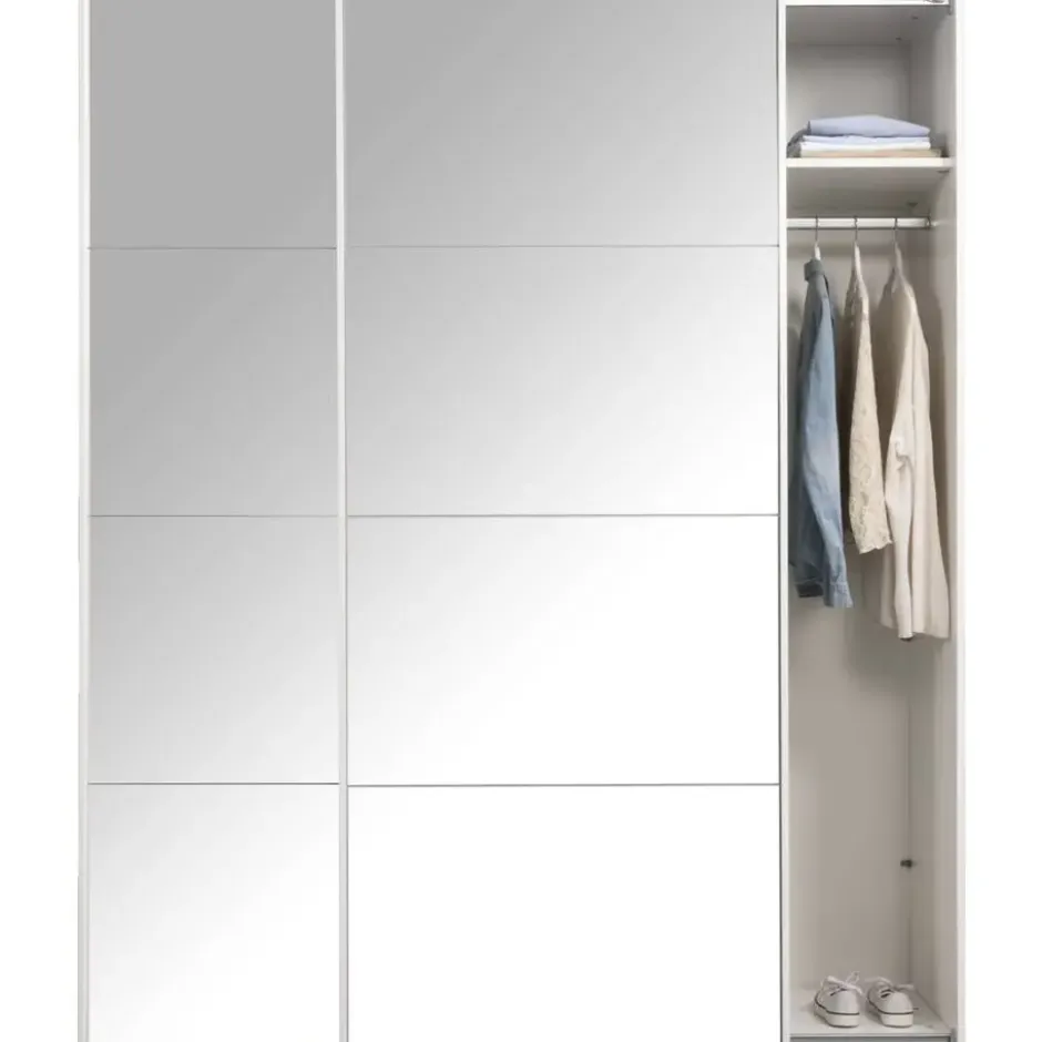 Schuifdeurkast Bergamo met spiegeldeuren - wit - 221x178,5x66,6 cm