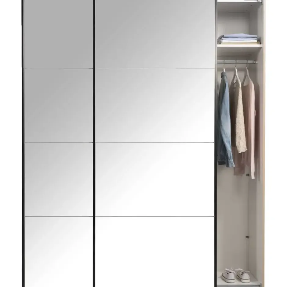 Schuifdeurkast Bergamo met spiegeldeuren - eikenkleur - 221x178,5x66,6 cm
