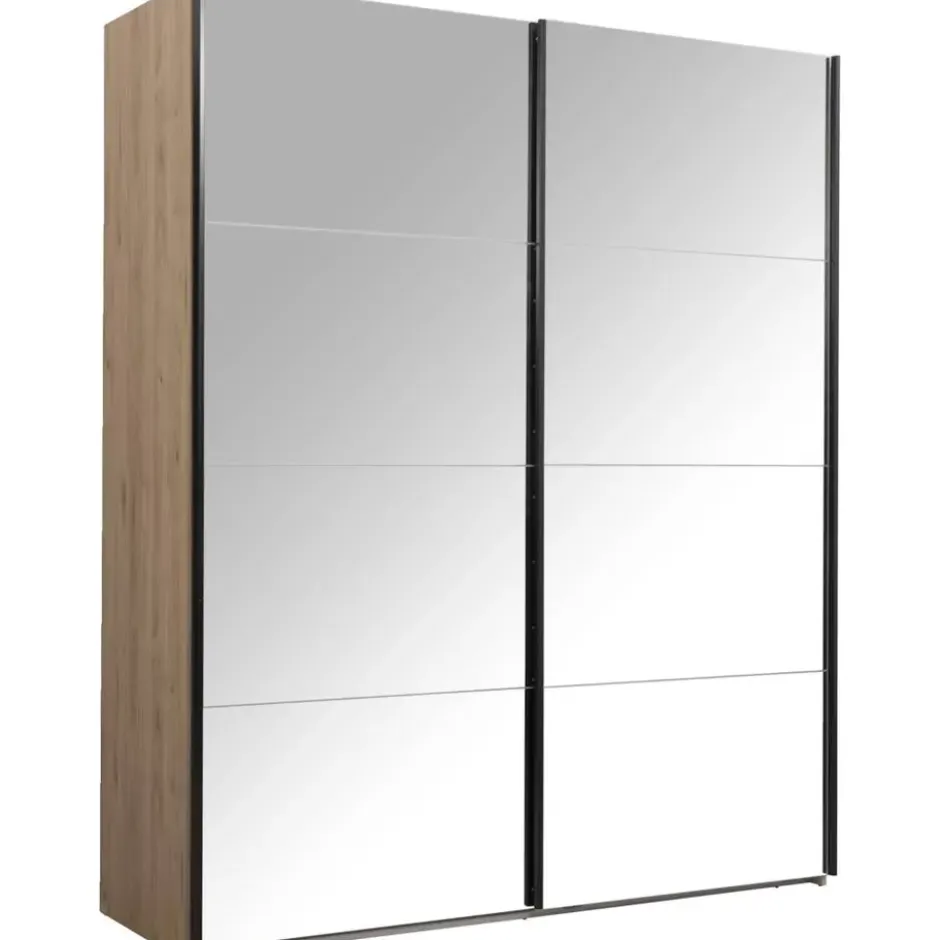 Schuifdeurkast Bergamo met spiegeldeuren - eikenkleur - 221x178,5x66,6 cm