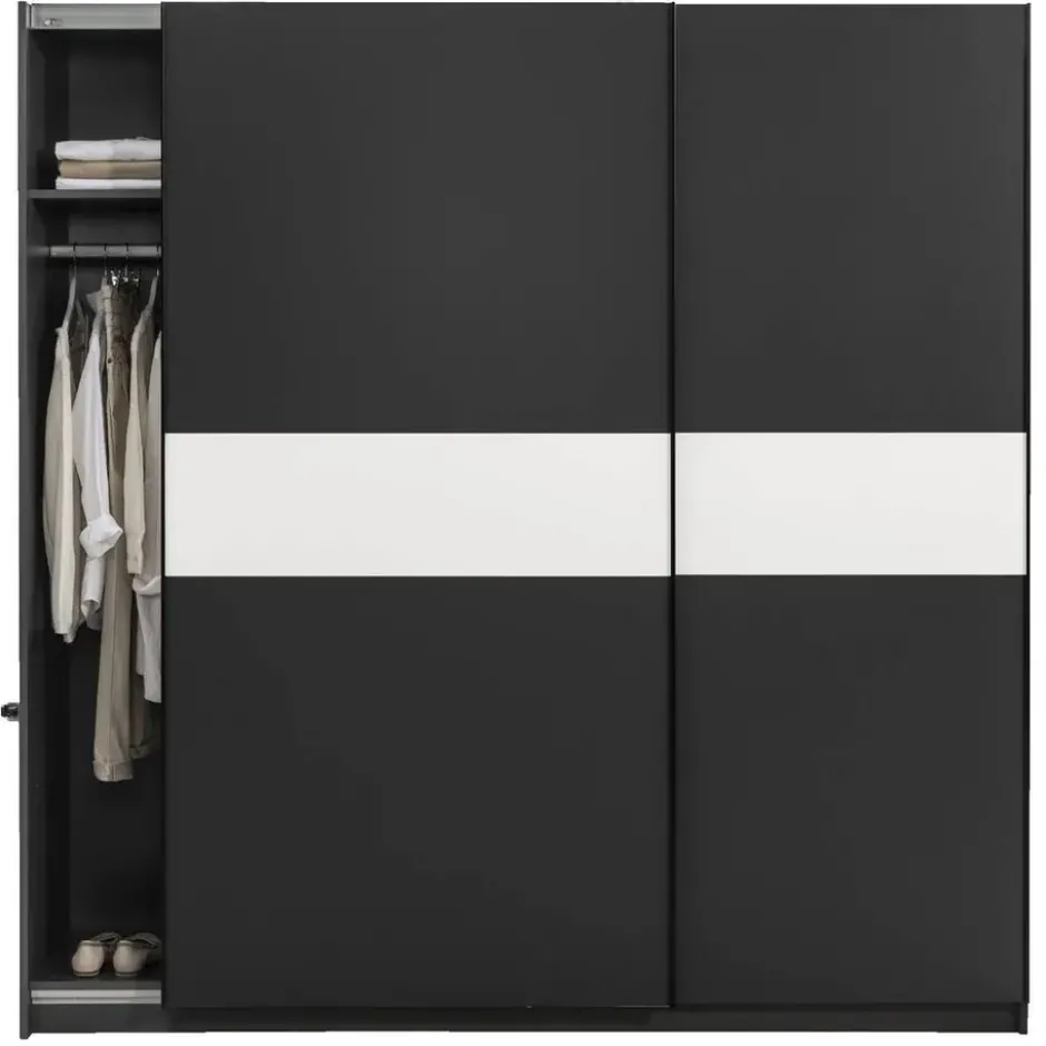 Schuifdeurkast Genua - antraciet/wit - 204x200x60 cm