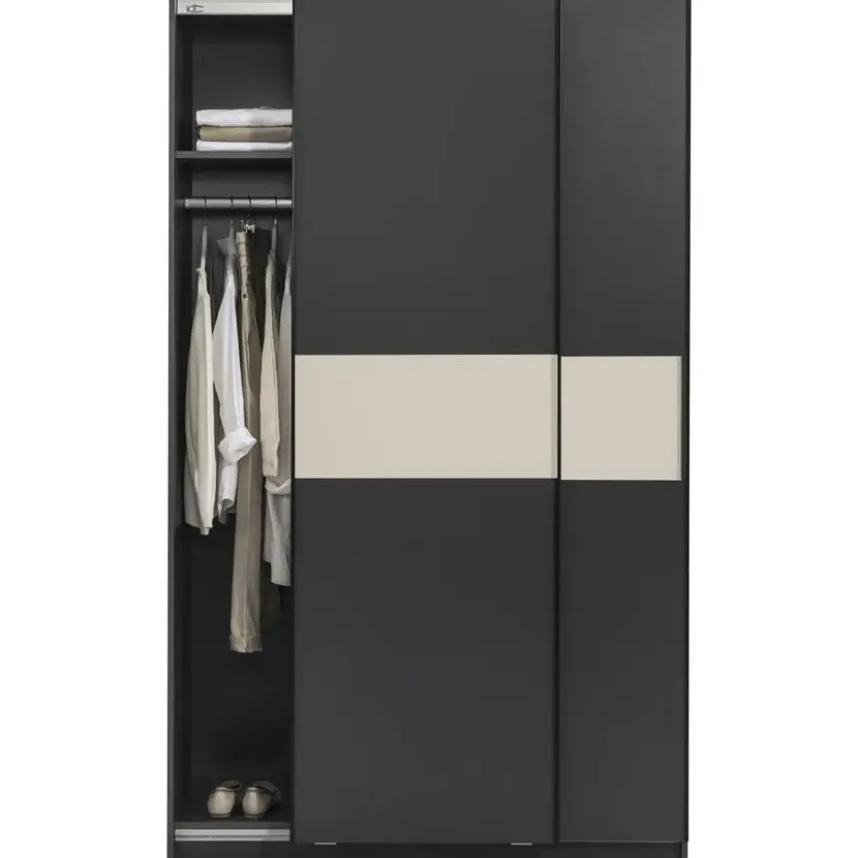 Schuifdeurkast Genua - antraciet/greige - 204x122x60 cm
