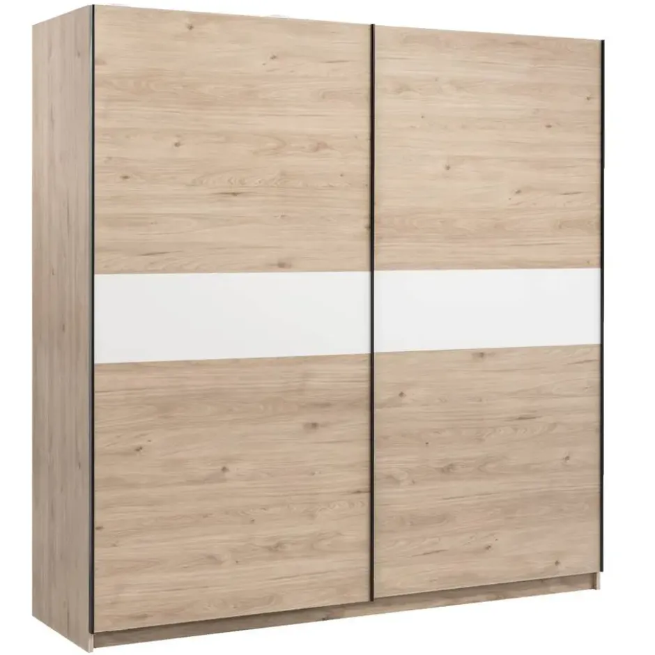 Schuifdeurkast Genua - eikenkleur/wit - 204x200x60 cm