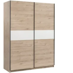 Schuifdeurkast Genua - eikenkleur/wit - 204x150x60 cm