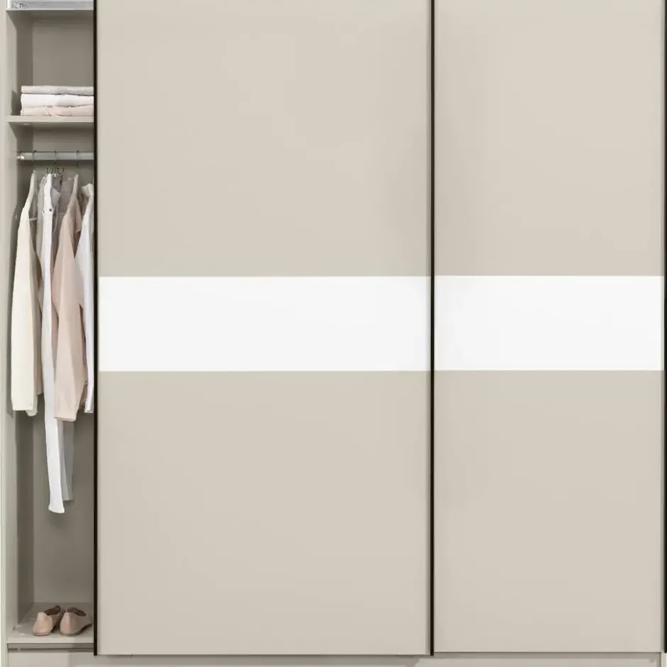 Schuifdeurkast Genua - greige/wit - 204x200x60 cm