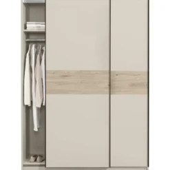 Schuifdeurkast Genua - greige/eiken - 204x150x60 cm