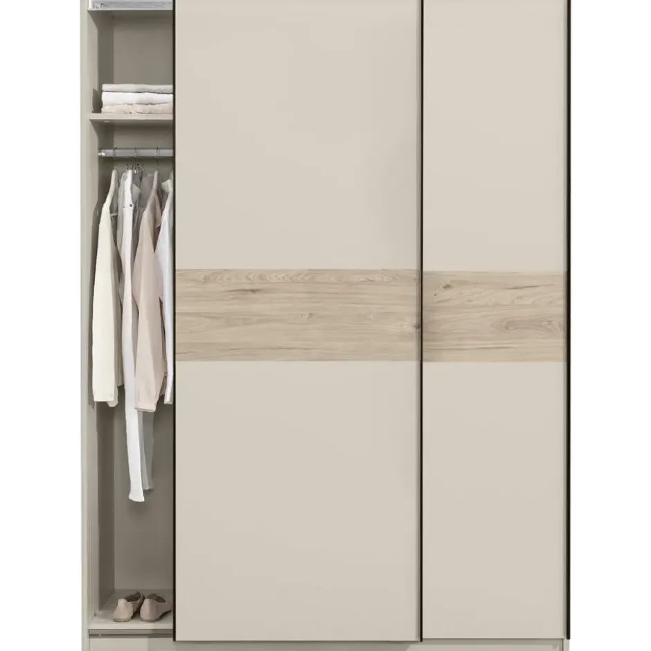 Schuifdeurkast Genua - greige/eiken - 204x150x60 cm