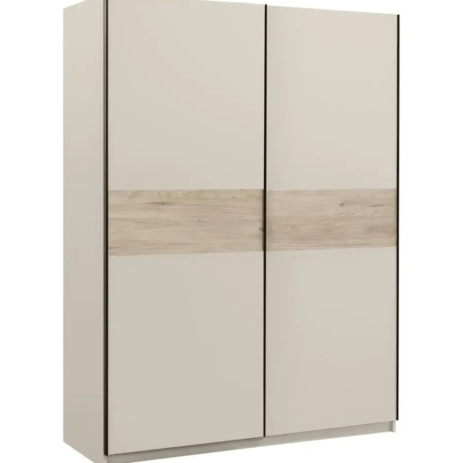 Schuifdeurkast Genua - greige/eiken - 204x150x60 cm