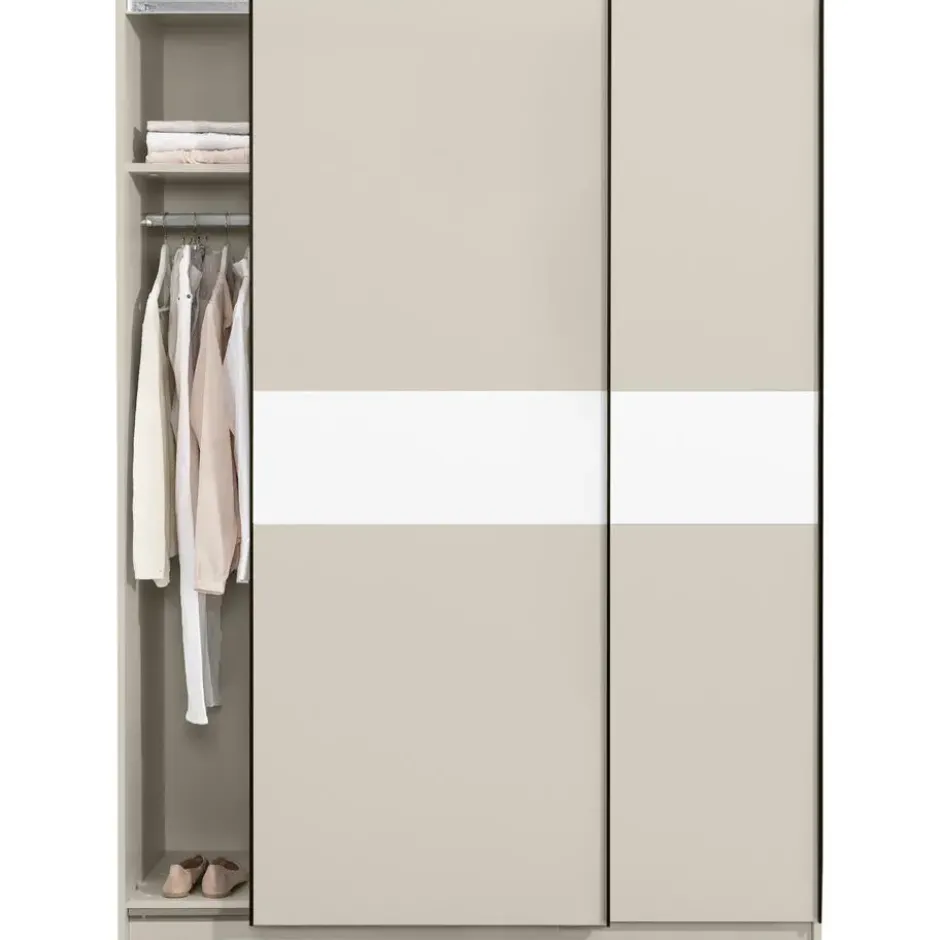 Schuifdeurkast Genua - greige/wit - 204x150x60 cm