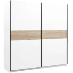 Schuifdeurkast Genua - wit/eikenkleur - 204x200x60 cm