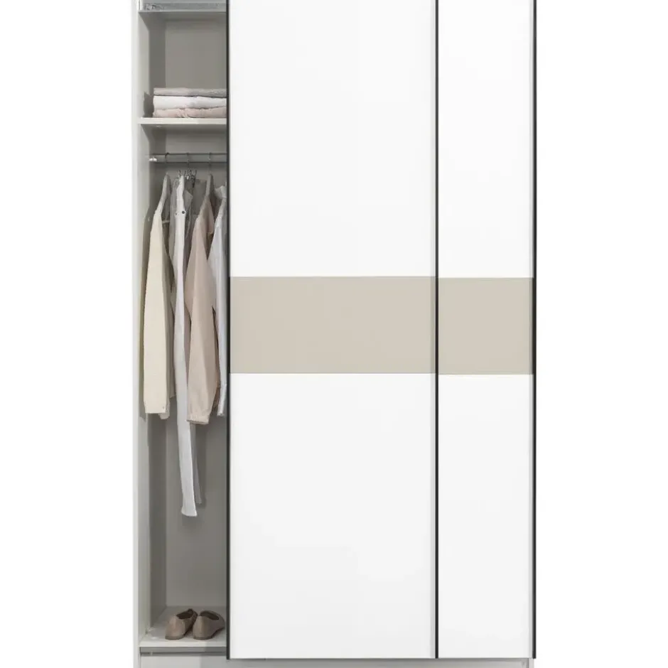 Schuifdeurkast Genua - wit/greige - 204x122x60 cm