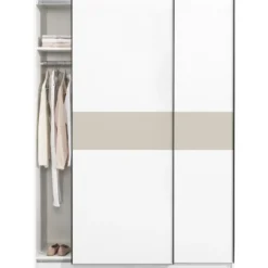 Schuifdeurkast Genua - wit/greige - 204x150x60 cm