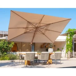 4 Seasons Hacienda zweefparasol 300x400 cm woodlook - doek sand