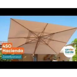 4 Seasons Hacienda zweefparasol 300x400 cm woodlook - doek sand