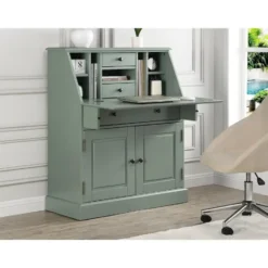 Secretaire bureau CLEORE - 93 cmx40 cmx110.8 cm - Amandelgroen Hout paneel Hout