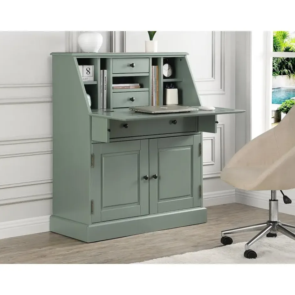 Secretaire bureau CLEORE - 93 cmx40 cmx110.8 cm - Amandelgroen Hout paneel Hout