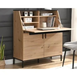 Secretaire bureau MALEDA - 100 cmx40 cmx115 cm - Natuurlijk licht Hout paneel