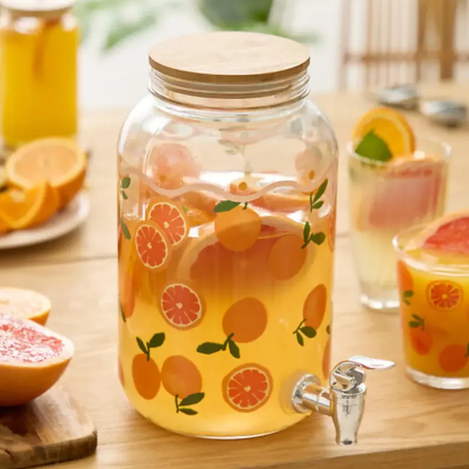 Secret de Gourmet Drankdispenser met kraantje - 4L - oranje - glas