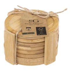 Secret de Gourmet glazen Onderzetters - 6x - bamboe - D10 cm