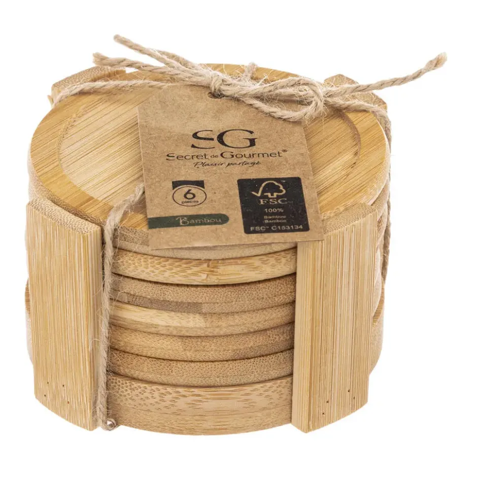 Secret de Gourmet glazen Onderzetters - 6x - bamboe - D10 cm
