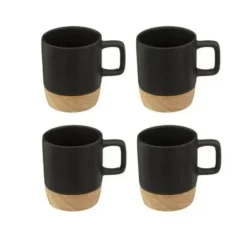 Secret de Gourmet Koffiekopjes - 4x - zwart - 120 ml - aardewerk